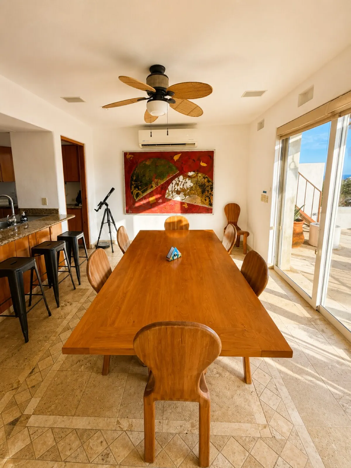Long wooden dining table
